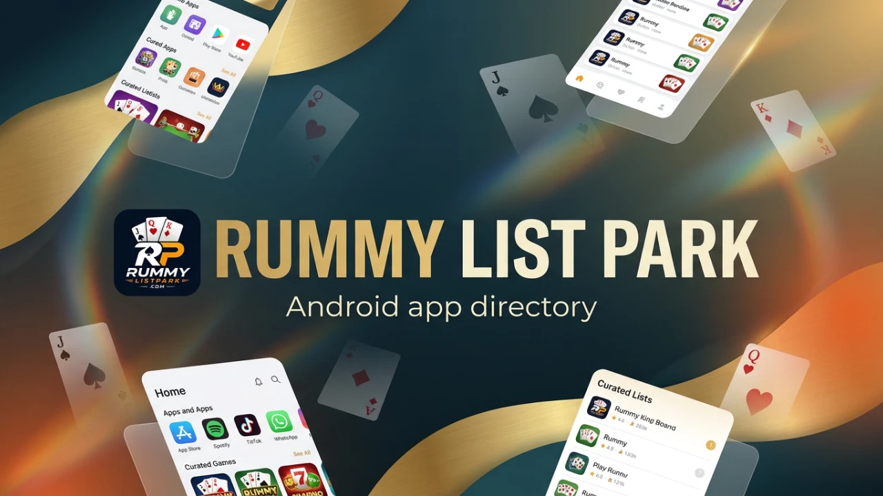 Premium Rummy List Park banner with branded directory atmosphere and rummy motifs